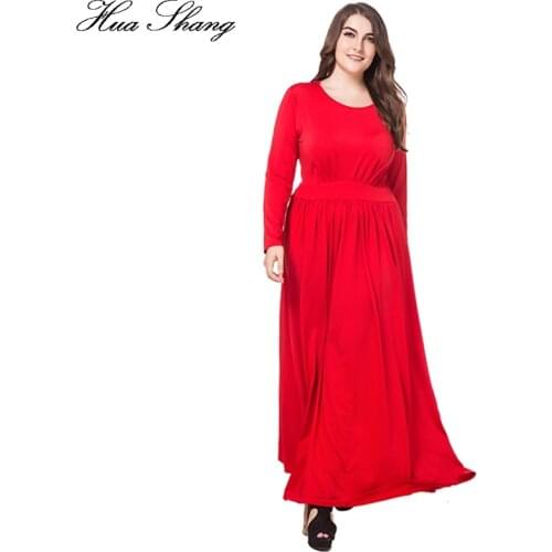 Hua Shang Women Autumn Long Sleeve Casual Dress High Waist Slim Long Party Dress Red Black 3XL 4XL Plus Size Women Clothing