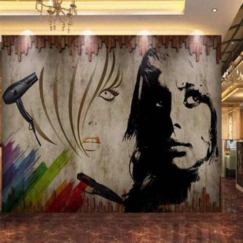 Drop Shipping Photo Wallpaper Nostalgic Wallpaper Hand Painted Barber Shop Hair Styling Background Wall 3D Corridor Custom Mural