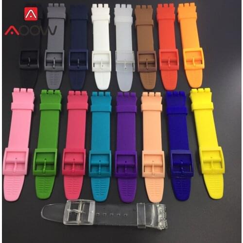 Colorful Soft Silicone Watchband for Swatch Watch 16mm 17mm 19mm 20mm Rubber Replace Bracelet Strap Band Accessories Black
