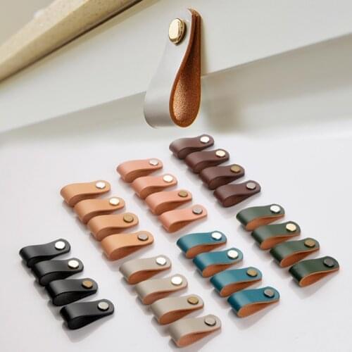 Nordic Kitchen Handles Door Pulls Gold Wardrobe Cupboard Furniture Drawer Cabinet Knobs Artificial Leather Handles pulls
