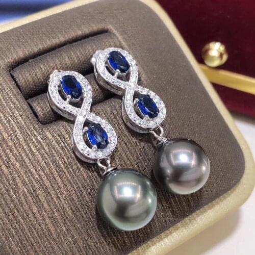 D804 Pearl Earrings Fine Jewelry Round 9-10mm Fresh Water Black Pearls Drop Dangle Earrings for Women Fine Presents