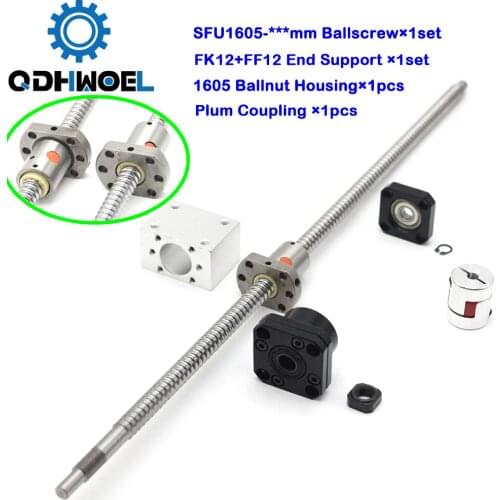 SFU1605 Ball Screw Linear Set C7 Ballnut Nut Housing FK12 FF12 Fixed Floated End Support Plum Coupling for CNC Machine Parts