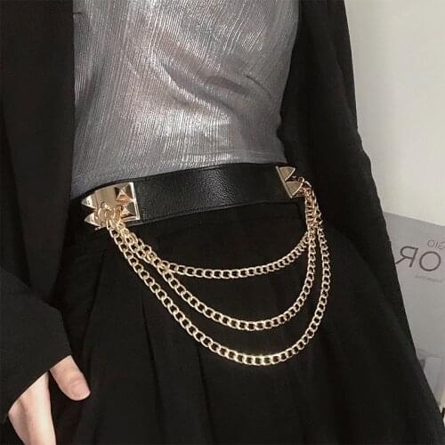 Wide Elastic Cummerbunds strap for women fashion Hip hop punk style chain corset belt ladies dress waistband clothes accessories