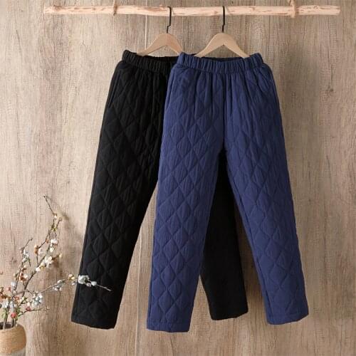 High waist warm mother trousers 2021 new thicken loose winter pants plus size 3XL Female down cotton stretch waist Snow pants