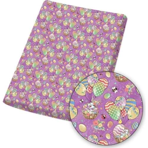 IBOWS Polyester Cotton Fabric Bunny Egg Easter Theme Printed Cloth Fabric for Dress Garment Bag Home Textile DIY 45*145cm 80g