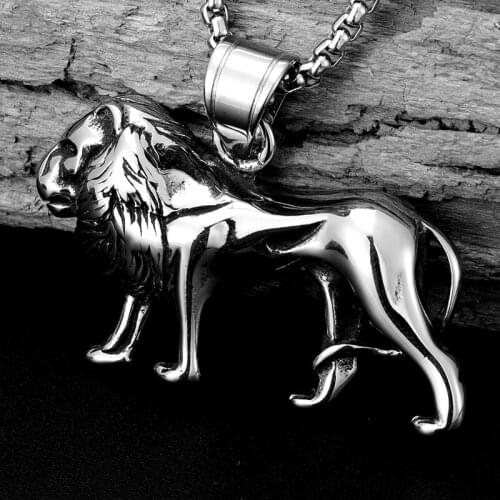 Street hipster retro personality wild lion animal pendant necklace long Stainless steel sweater chain men and women jewelry gift