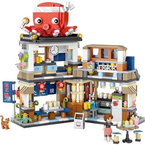 STREET views 668pcs+ japan foods /ice shop/tako yaki creative assembly LOZ MINI Blocks Relaxing toys Brinqueos funny конструктоp