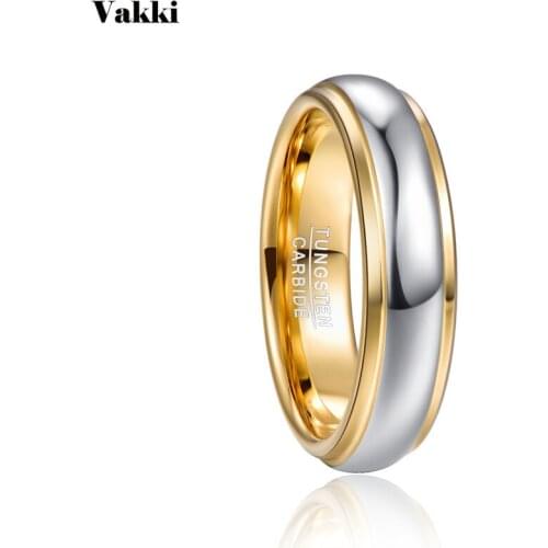 VAKKI 6mm Dome Polished Gold Tungsten Steel Ring High Quality Men Rings Fashion Geometry Party Wedding Band Ring Anillos