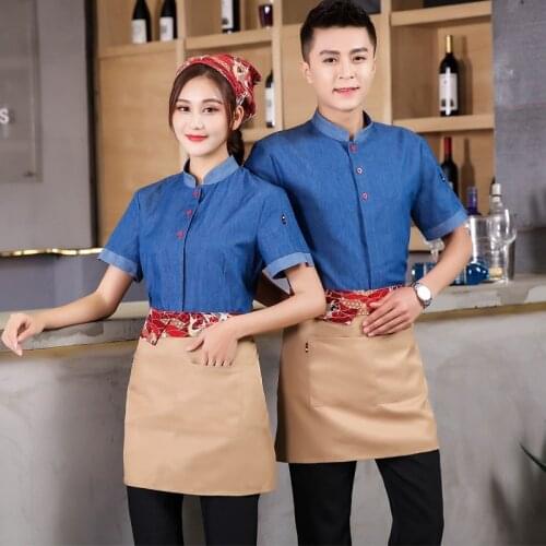 Western Restaurant Waiter Work Uniforms Summer Chinese Hot Pot Chef Uniform Coffee Shop Clothing Short Sleeve Waitress Overalls