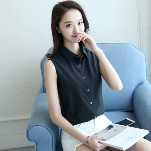 S-4XL Women White Chiffon Shirt Summer 2021 New Fashion Office Ladies Sleeveless Loose Tops Work Blouse Female Black