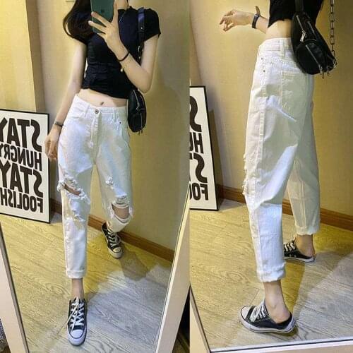 Straight leg Jeans for Women White Ripped Jeans for Women Summer 2021 Loose straight leg high waist slimmer