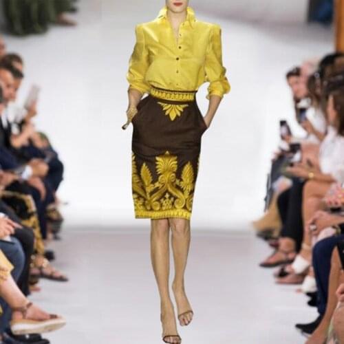 Runway Spring Autumn New Womens Sets Designer High Quality Shirt Tops Printed Skirts Vintage Elegant Chic Party Gorgeous Suit