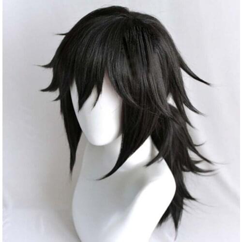 Cosplay Demon Slayer Wig Kimetsu No Yaiba Tomioka Giyuu Black Ponytail Wig Cosplay Men Women Heat Resistant Synthetic Wigs
