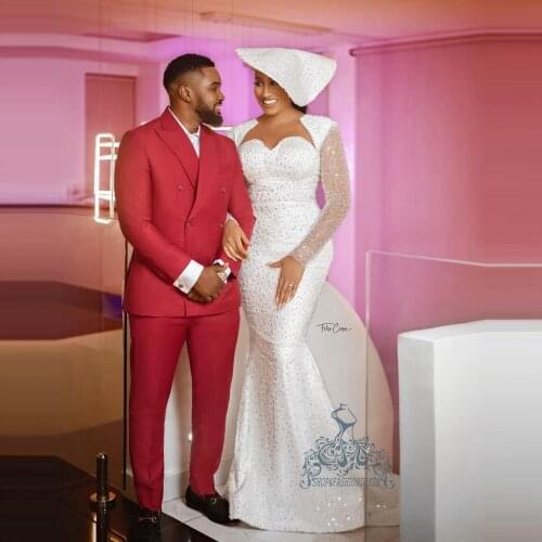 Elegant White shiny Mermaid Evening Dresses Pretty Illusion Crystals Bridal Dress With Train Glitter Formal Event Gowns Plus Siz