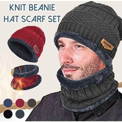 2021 Winter Beanie Hat Scarf Set Knitted Beanie Warm Fleece Ski Outdoor Hat Women Girl Wool Scarf Caps Balaclava Mask Панама