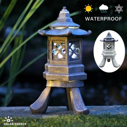 1PC Solar Powered Ceramic Pagoda Ornament Garden Yard Decor Landscape Light Outdoors Indoor Lantern Decoration