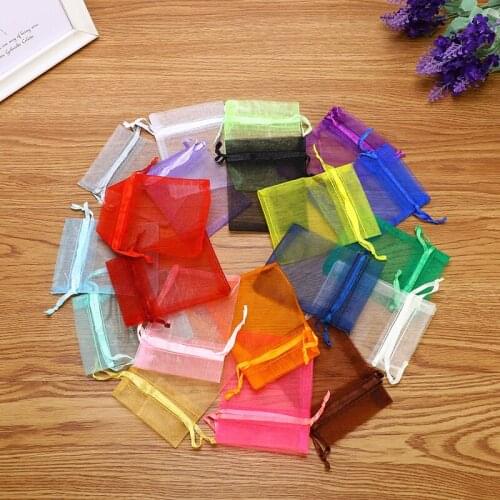 100pcs 7x9 9x12 10x15cm Mix Color Jewelry Organza Bag Wedding Party Decoration Drawable Bags Gift Jewelry Pouches