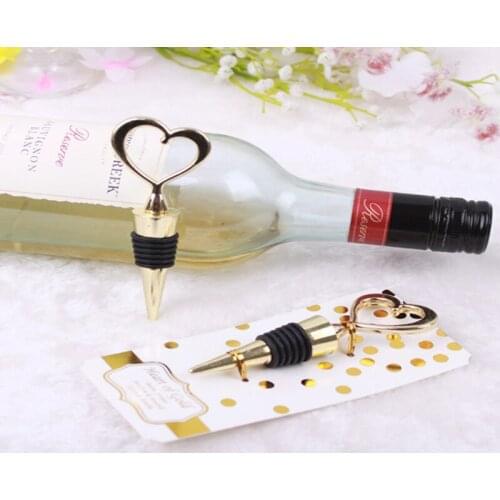 100pcs/lot Wedding Favors Gifts Gold Heart Shape corkscrew Wine Bottle Stopper
