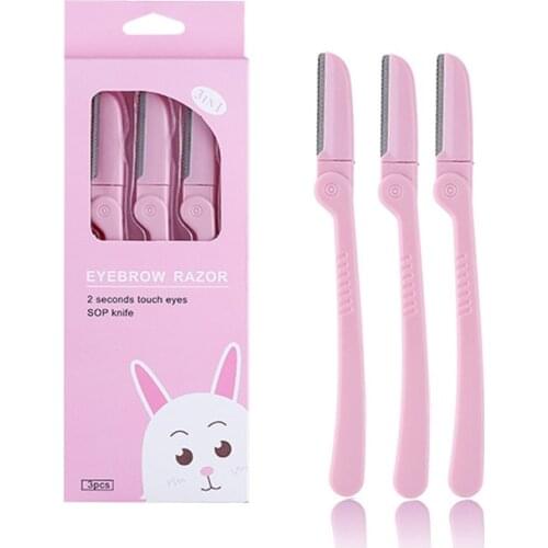 3Pcs/Set Pink Facial Eyebrow Trimmer Armpit Hair Razor Beauty Face Eye brow Shaper Shaver Stainless Steel Blades Makeup Tools