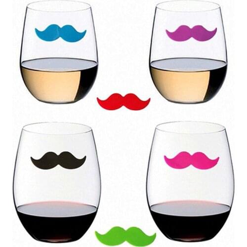 6Pcs Mixed Color Silicone Red Wine Glass Marker Drink Marker Creative Moustache Shape Glass Identification Marker