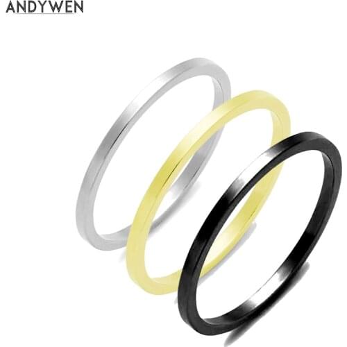 ANDYWEN New 100% 925 Sterling Silver 2020 Simple Light Weight Finger Rings Women Thin Slim Multi Size Women Rock Punk Jewelry