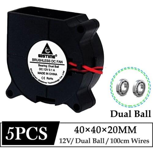 5Pcs/Lot Gdstime 12V 40mm 40mmx40mmx20mm Dual Ball 100cm Wires Brushless DC Turbo Cooler 4cm 40x20mm 3D Printer Blower Fan