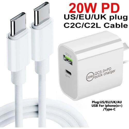 USB 20W QC3.0 fast charger plug Wall charging plug For Type-c quick charging mobile phone charging plug For US\UK\AU\EU PD