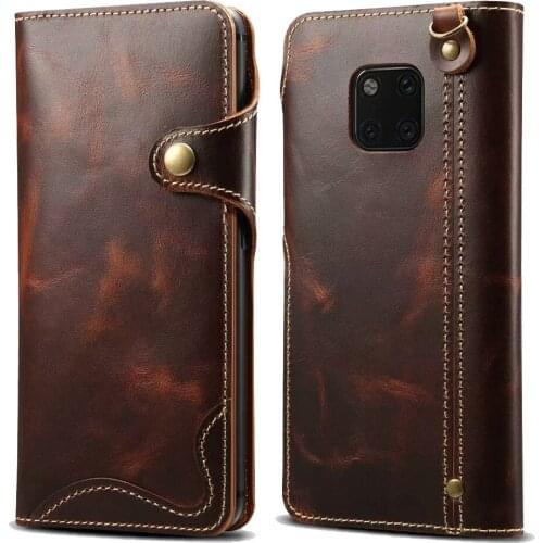 For Huawei Mate 20 Pro Oil Wax Flip Phone Case Mate20 Genuine Leather Magnetic Natural Cowhide Pouch Bags Kickstand Card Pocket