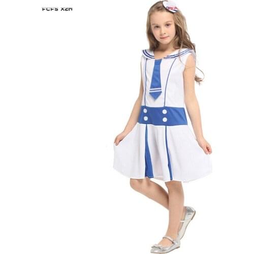 M-XL Girls Halloween Sailor Costumes Kids Children Navy uniform Cosplay Carnival Purim parade Masquerade Role Play party dress