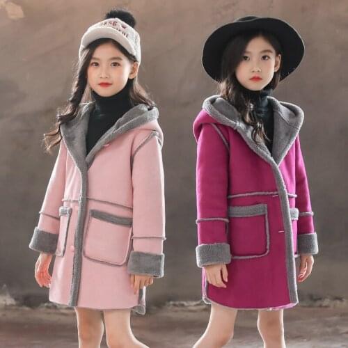 Children Suede Coat Winter Kids Girl Overcoat Fashion Hooded Fur Coat for Girls Teens Toddler Long Jacket Casual Warm Outerwear