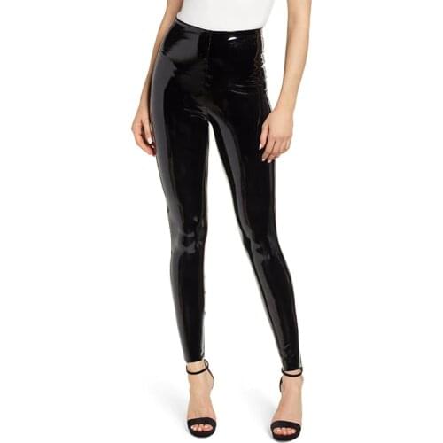 Stretch High Waist PVC Leggings Women Casual Seamless Shiny Latex Leather Pencil Pants Office Lady Slim Bodycon Trousers Custom
