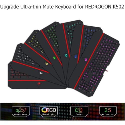 Ultra-thin for Redragon K502 RGB Gaming Keyboard RGB LED Backlit Illuminated 104 Key Silent Keyboard with Wrist Rest for PC Game