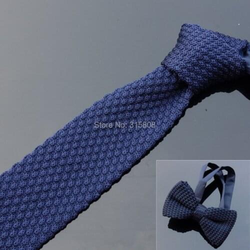 Ikepeibao Mens Polyester Knitted Neck Tie with Bowties Solid Striped Neckties Sets 6 Colors