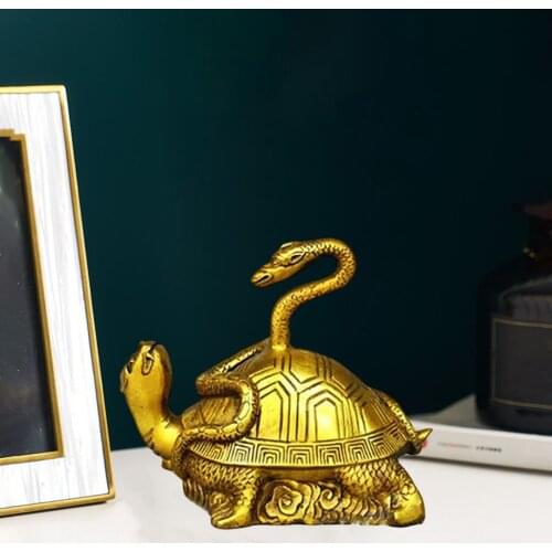 Chinese Lucky Snake Turtle Decor Sculptures Abstract Animal Figurines Brass Statues Gift Present for Home Office Desktop Decor
