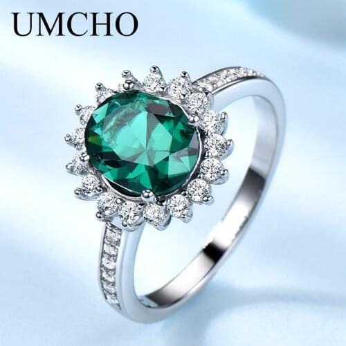 UMCHO Classic Created Oval Nano Emerald Birthstone Rings Real Sterling Silver 925 Jewelry For Women Birthday Gifts Fine Jewelry