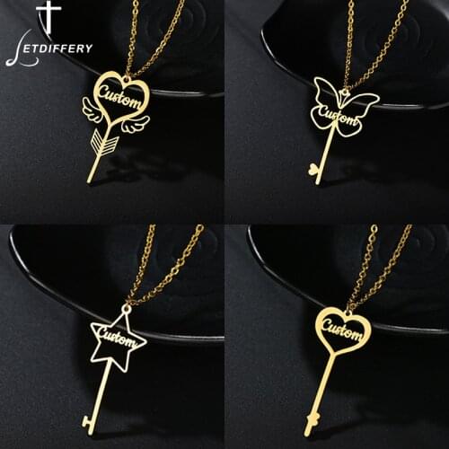 Letdiffery Custom Name Key Neckalce Personalized Star Necklaces Heart Chain Pendant Stainless Steel for Women Jewelry Gifts