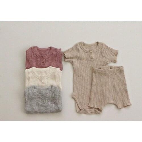 Newborn Baby Girls Clothes Sets Summer Infant Outfits Short Sleeve Tops Ribbed Cotton Pants Headband Cute 3Pcs Toddler Clothing