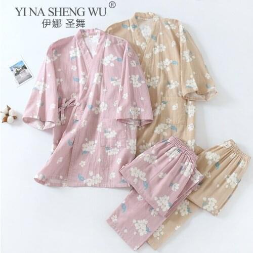 New Kimono Ladies Pajamas Set Printed Pyjamas Women V -Neck 2PCS T Shirt+Pants Comfort Nature Sleepwear Loose Japanese Tracksuit