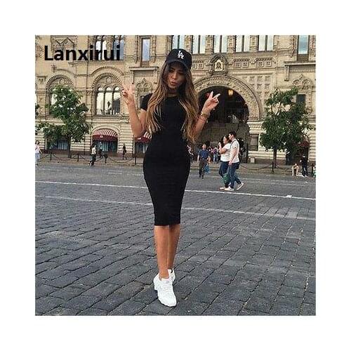 Lanxirui Summer Women Casual Short Sleeve Evening Party Dress Midi Dress 3 Colors