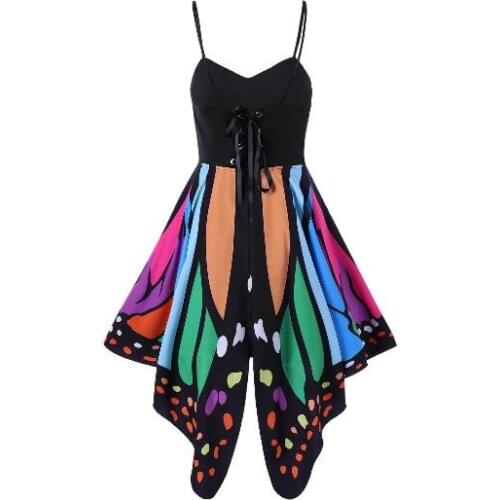 Fashion 2021 Summer Women Dress Sexy V Neck Short Sleeve Butterfly Shape Printed Ladies Girls Casual