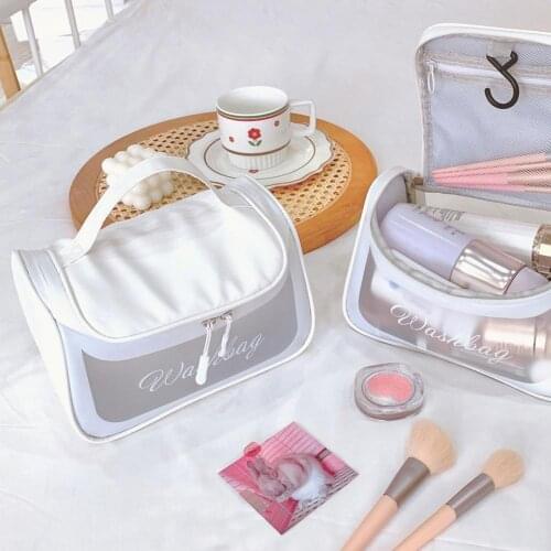 Fashion Makeup Bag Transparent Waterproof Faux Leather Zippered Multifunction Cosmetic Pouch for Organizing Toiletry Bag