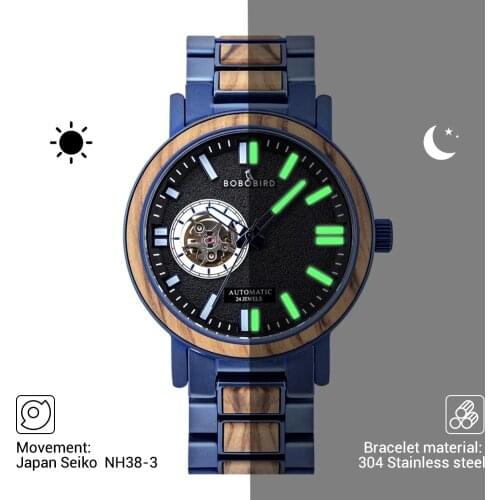Men Watch Top Japan Seiko NH38-3 Automatic Movement BOBO BIRD 2021 New Wooden Luminous Hands Wristwatch 50M Waterproorf Reloj