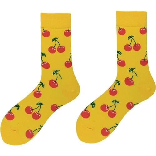 Creative Mens Funny Happy Socks with Cute Food Fruit Cherry 3D pattern Art Breathable Socks for Male Female Big Size 36-44