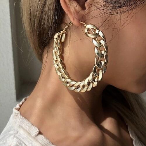 New Trendy Exaggerated Earrings Personality Big Circle Chain Earrings Fashion Hoop Earrings for Women Luxury Jewelry Wholesale