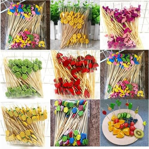 100 Pcs 12cm Disposable Bamboo picks Food Fruit Cocktail Handmade Toothpicks Picnic Party Supplies Decoration Cocktail Forks