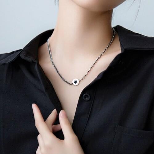 Black Star 925 Sterling Silver Pendant Necklace For Women Korean Round Bead Clavicle Chain Retro Thai Silver Jewelry Gifts
