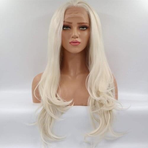 Lace Front Synthetic Wig Long Body Wave Blonde Wig Middle Part Natural Hairline Wig Fiber Soft Hair Glueless Wig Daily Party Wig
