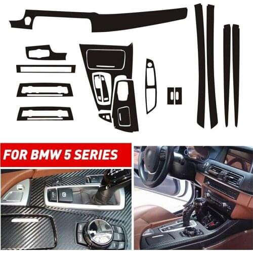 Pcmos Interior Center Console Carbon Fiber Molding Sticker Decals For BMW 5 Series Chromium Styling Stickers Auto Parts