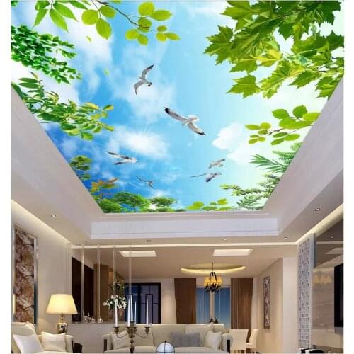 Custom photo 3d ceiling murals wallpaper Blue sky white clouds green leaves living room 3d wall murals wallpaper for walls 3d
