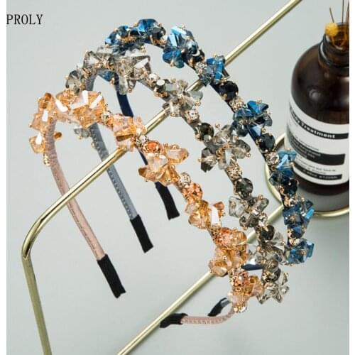 PROLY New Fashion Women Hairband Fresh Spring Rhinestone Headband Classic Alloy Flower Headwear Adult Hair Accessories